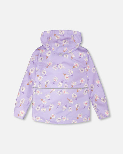 3-In-1 Two-Piece Mid-Season Outerwear With Solid Pants Set Purple Daisy Print-1