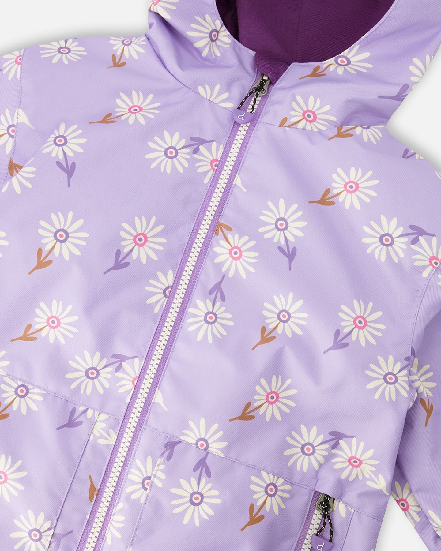 3-In-1 Two-Piece Mid-Season Outerwear With Solid Pants Set Purple Daisy Print-4