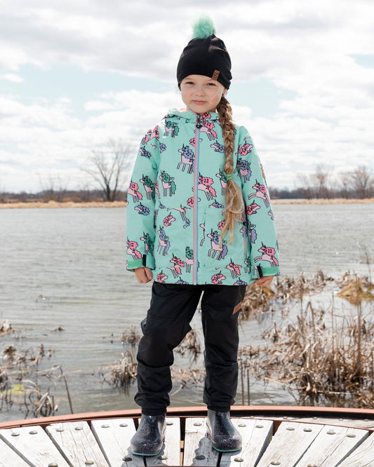 3-In-1 Two-Piece Mid-Season Outerwear Set Blue Unicorn Print-1