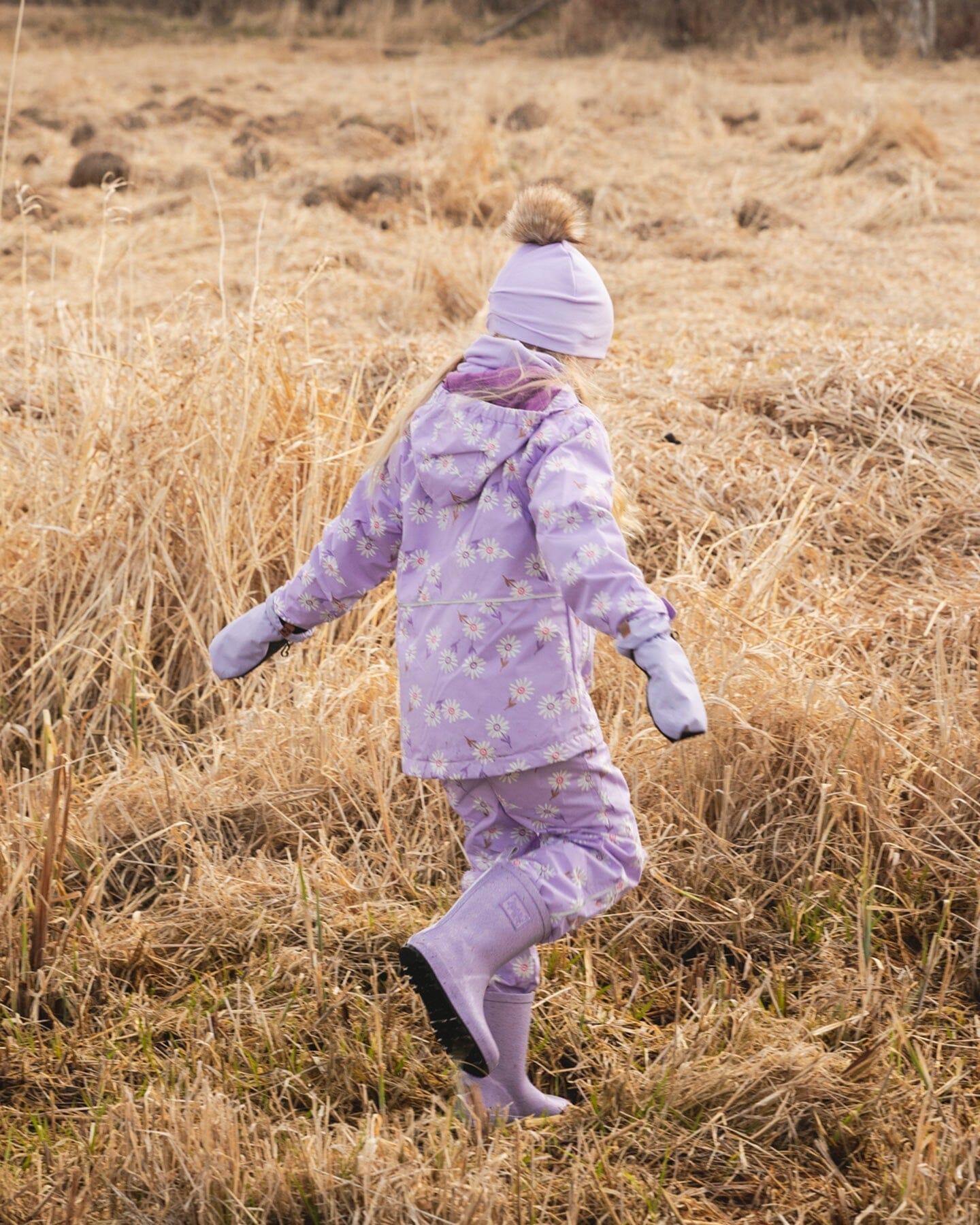 3-In-1 Two-Piece Mid-Season Outerwear Set Purple Daisy Print-1