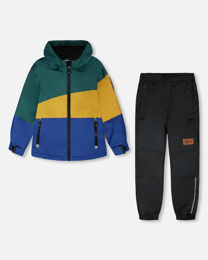 Insulated Two-Piece Mid-Season Outerwear Set Green, Yellow And Blue-0