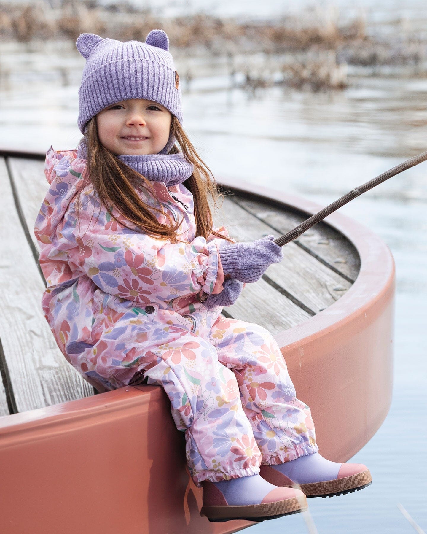 Baby Mid-Season One-Piece Outerwear With Hat Pink Flower Print-1