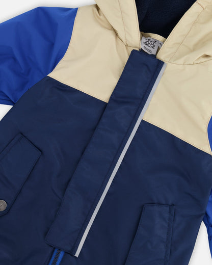 Baby Mid-Season One-Piece Outerwear With Hat Navy Blue-4