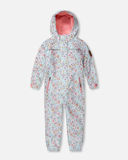 Kids Mid-Season One-Piece Outerwear Blue Mini Flower Print-0