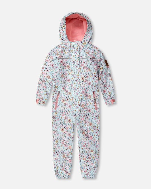 Kids Mid-Season One-Piece Outerwear Blue Mini Flower Print-0