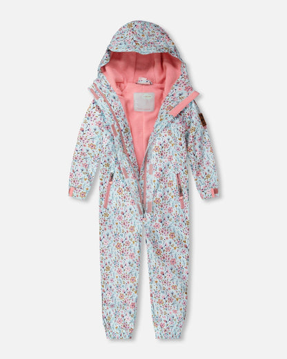 Kids Mid-Season One-Piece Outerwear Blue Mini Flower Print-2