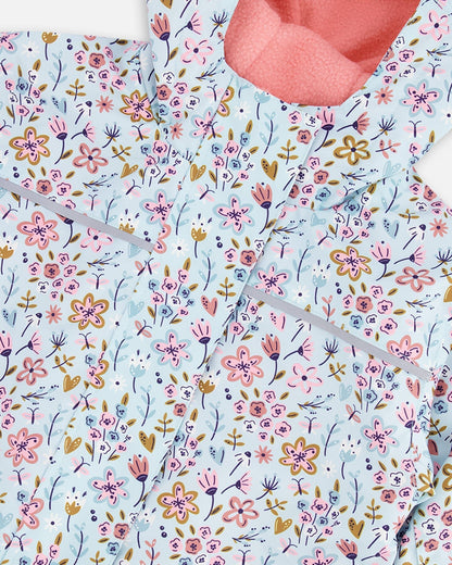 Kids Mid-Season One-Piece Outerwear Blue Mini Flower Print-4