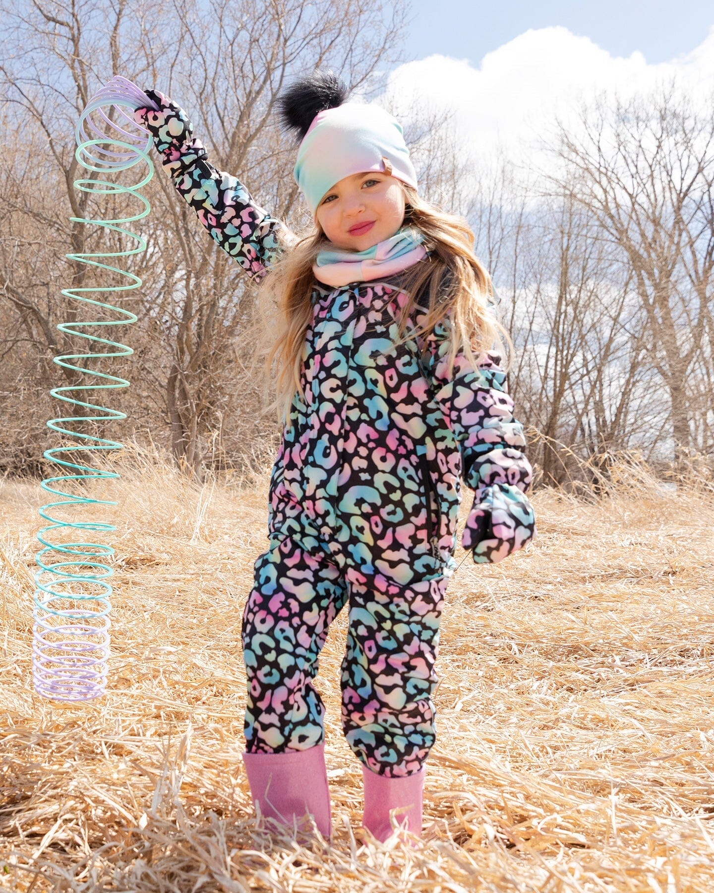 Kids Mid-Season One-Piece Outerwear Black Animal Print-1
