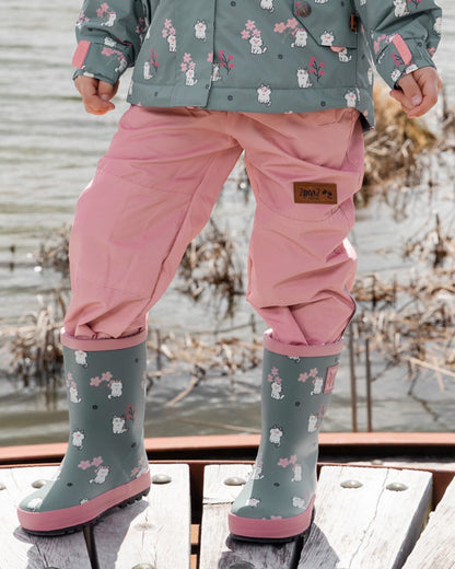 Rain Boots In Natural Rubber Green Cat Print-1