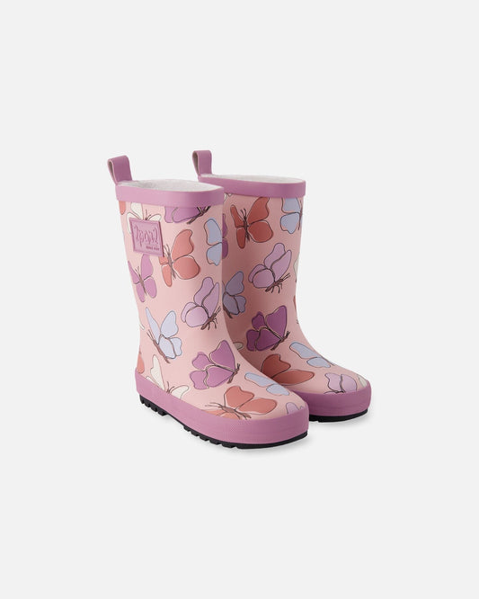 Rain Boots In Natural Rubber Pink Butterfly Print-0