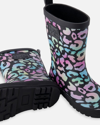 Rain Boots In Natural Rubber Black Animal Print-2