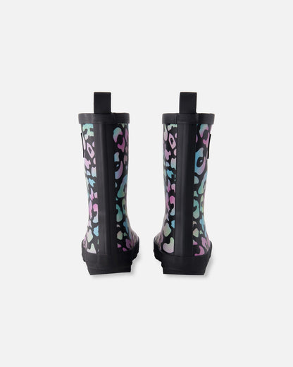 Rain Boots In Natural Rubber Black Animal Print-3
