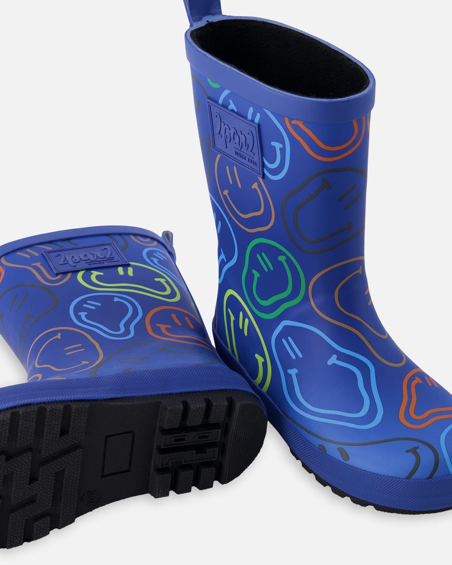 Rain Boots In Natural Rubber Blue Smiley Print-2