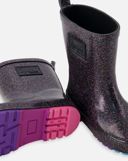 Rain Boots In Natural Rubber Black Glitter-1