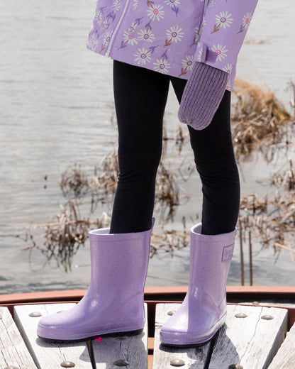 Rain Boots In Natural Rubber Purple Glitter-2
