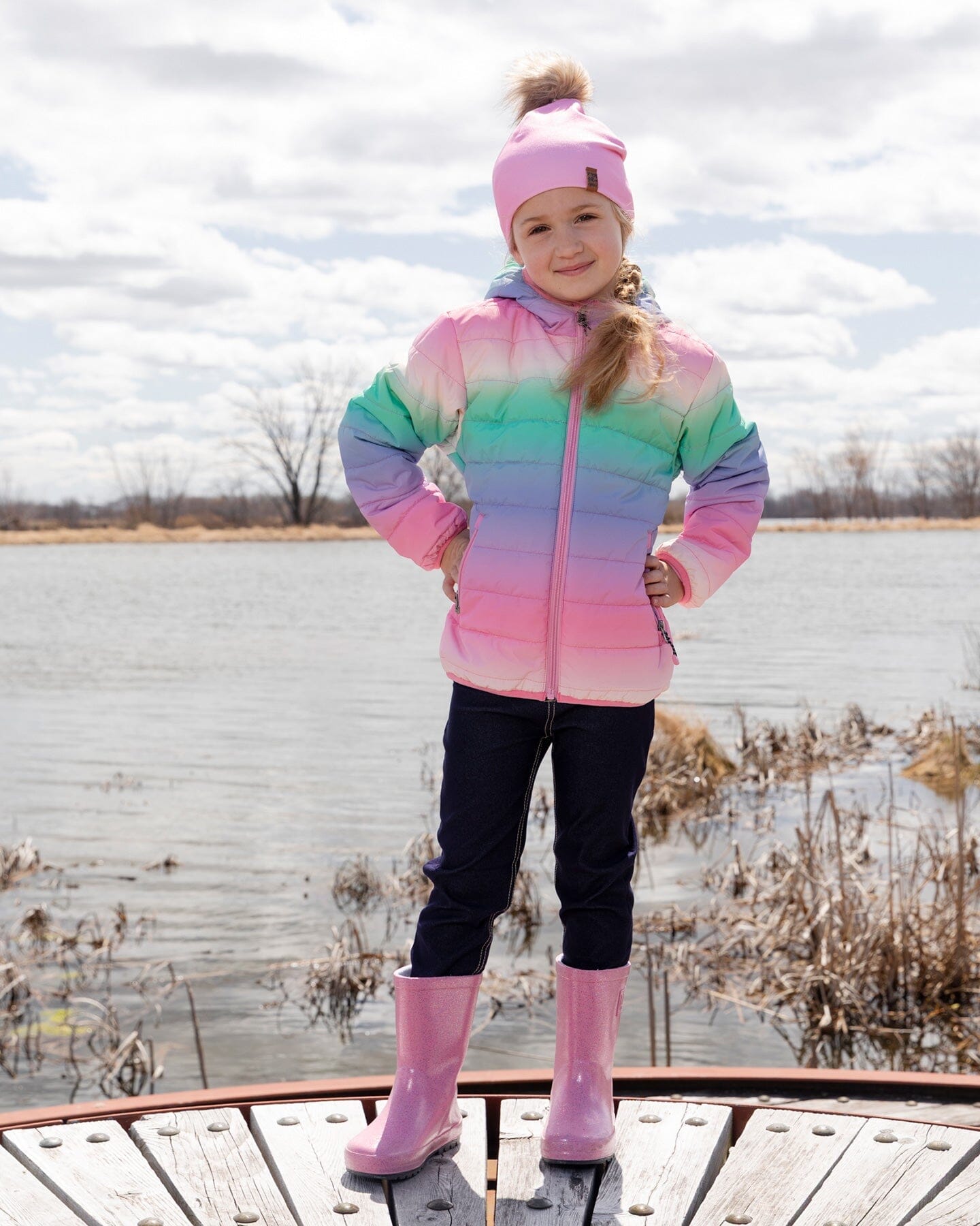 Rain Boots In Natural Rubber Pink Glitter-1