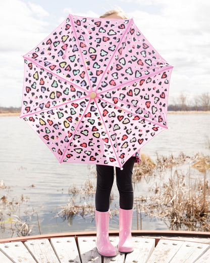 Color-Changing Umbrella Pink Hearts Print-2