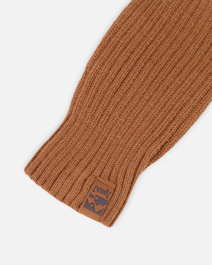 Ribbed Knit Mittens Brown-3