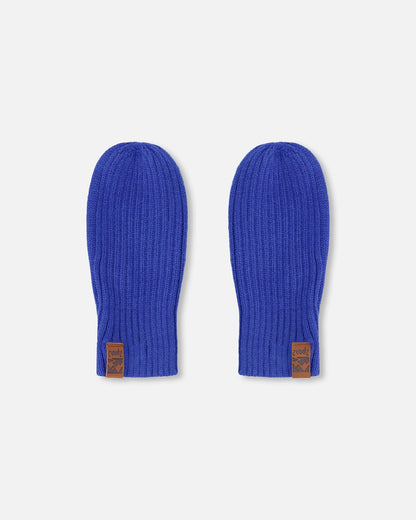 Ribbed Knit Mittens Royal Blue-2