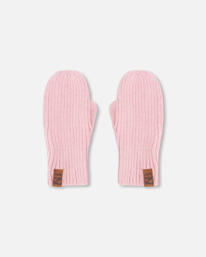 Ribbed Knit Mittens Pale Pink-0
