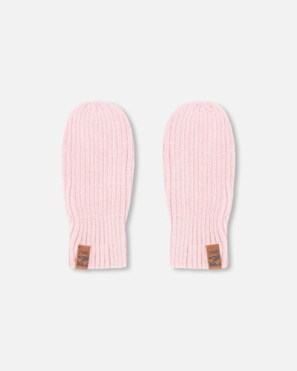 Ribbed Knit Mittens Pale Pink-2