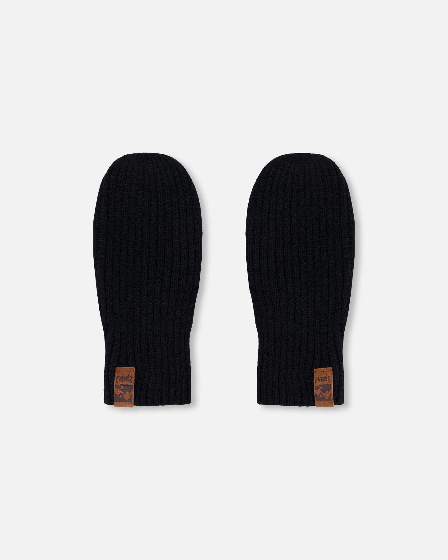 Ribbed Knit Mittens Black-0