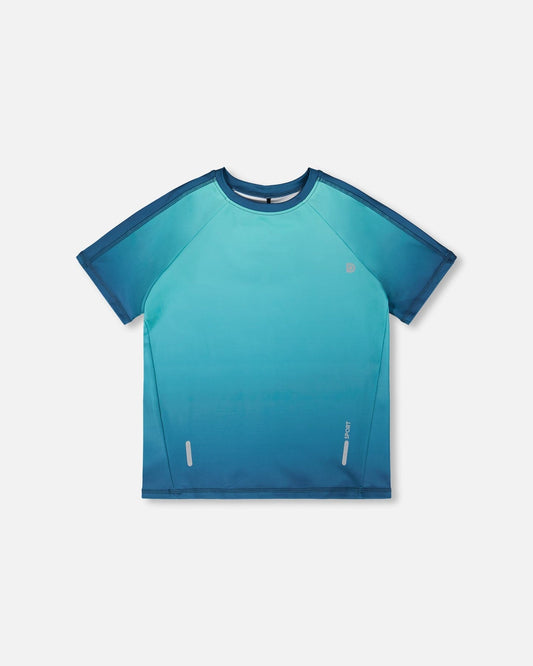 Short Sleeve Athletic Top In Recycled Polyester Teal Gradient-0