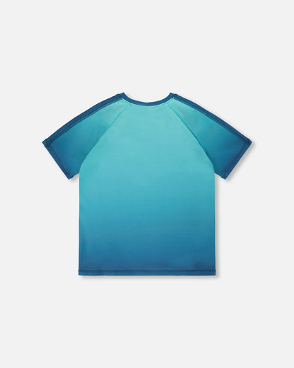Short Sleeve Athletic Top In Recycled Polyester Teal Gradient-1