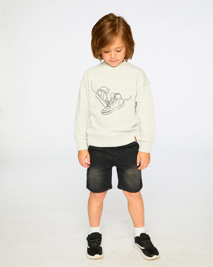 French Terry Grey Denim Shorts-2
