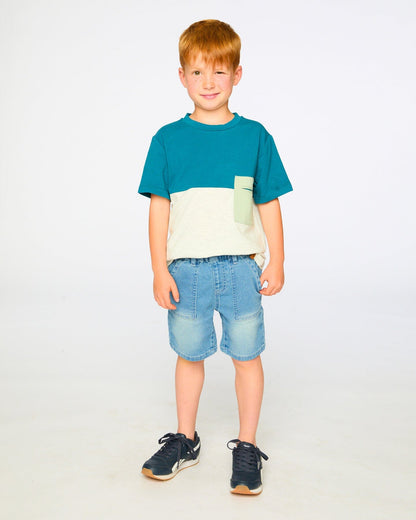 French Terry Light Blue Denim Shorts-2