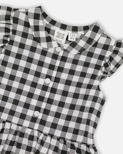 Sleeveless Button Down Dress Black Gingham-3