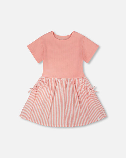 Bi-Material Dress Peach Pink-0