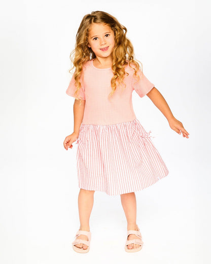 Bi-Material Dress Peach Pink-1