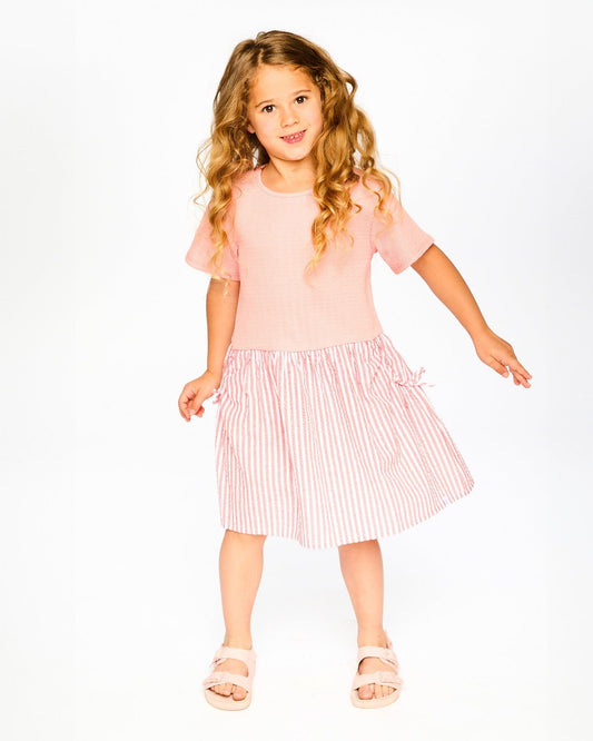 Bi-Material Dress Peach Pink-1