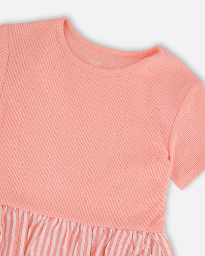 Bi-Material Dress Peach Pink-3
