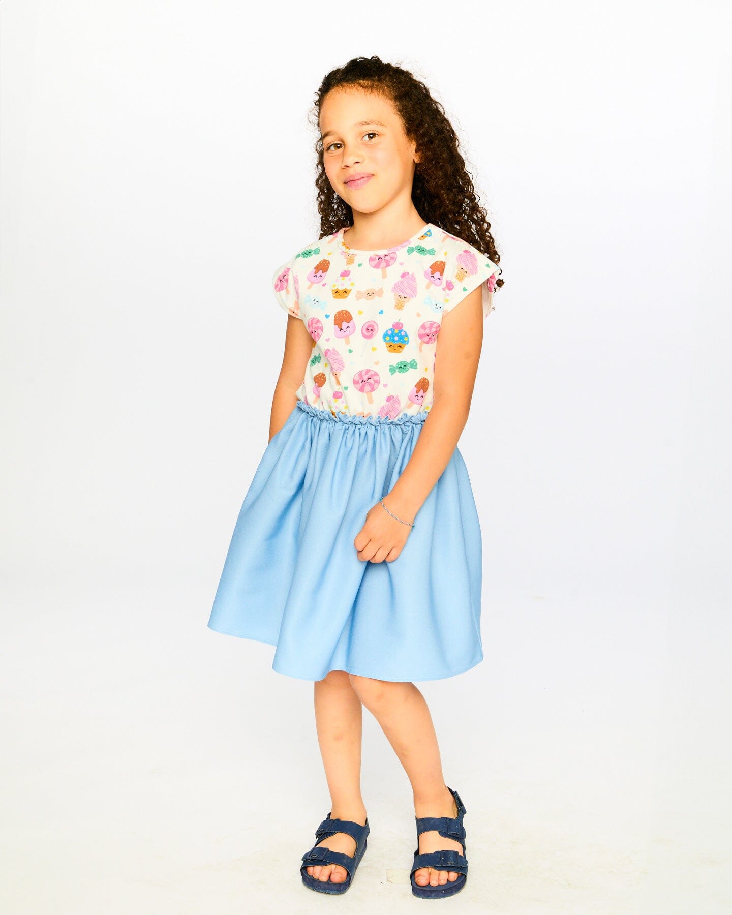 Bi-Material Dress White Candy Print-1
