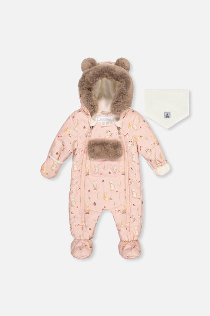 Baby One Piece Snowsuit Adapted For Car Seats Pink Animal Print-0