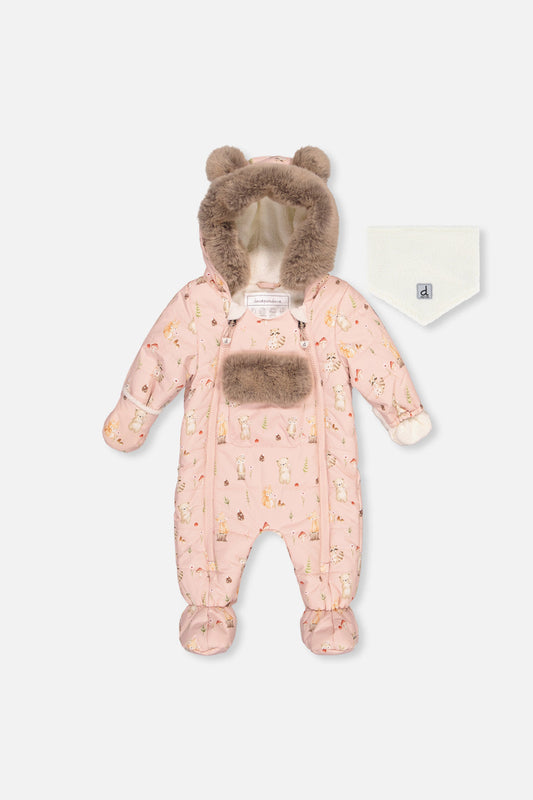 Baby One Piece Snowsuit Adapted For Car Seats Pink Animal Print-0