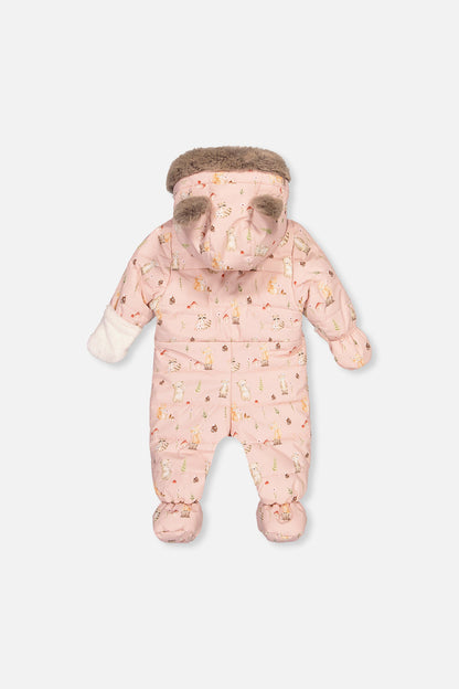 Baby One Piece Snowsuit Adapted For Car Seats Pink Animal Print-1