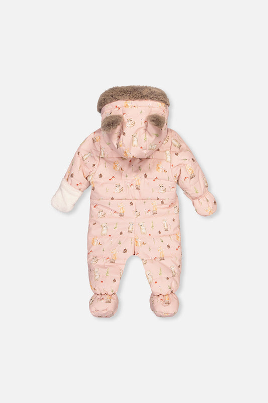 Baby One Piece Snowsuit Adapted For Car Seats Pink Animal Print-1