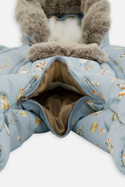 Baby One Piece Snowsuit Adapted For Car Seats Blue Animal Print-4