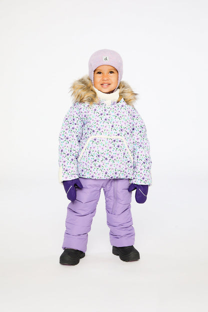 Baby Snug One Piece Snowsuit Adapted For Car Seats Purple Printed Mini Flowers-1