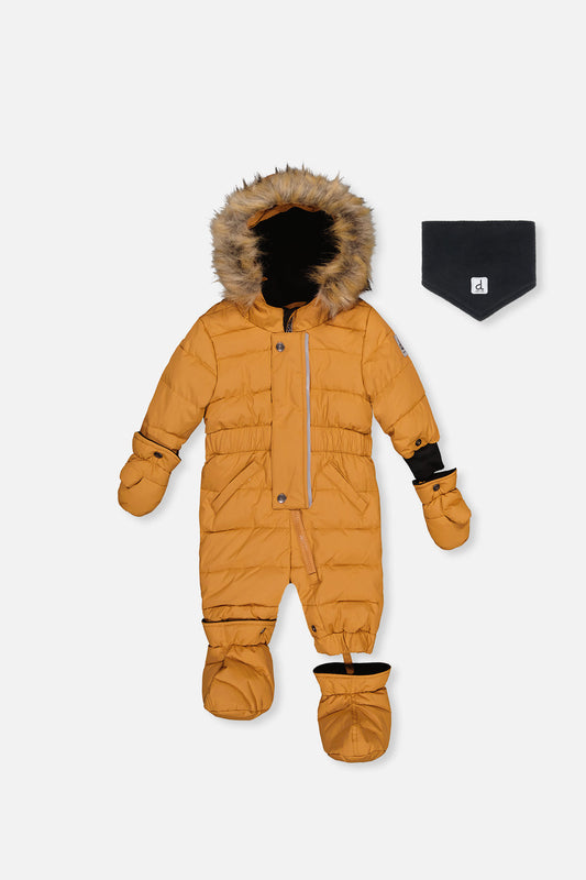 Baby Original One Piece Puffy Snowsuit With Removable Mittens And Boots Brown Sugar-0