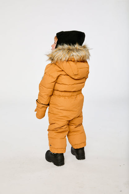 Baby Original One Piece Puffy Snowsuit With Removable Mittens And Boots Brown Sugar-3