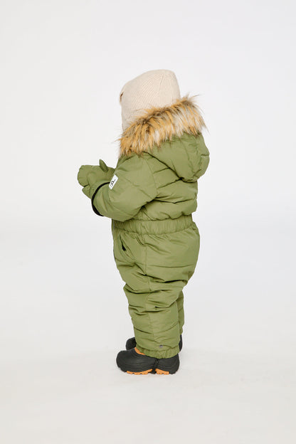 Baby Original One Piece Puffy Snowsuit With Removable Mittens And Boots Olive Green-2