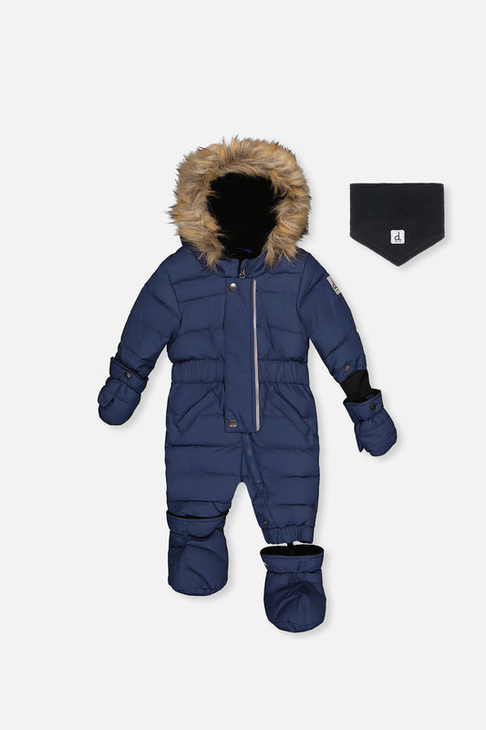 Baby Original One Piece Puffy Snowsuit With Removable Mittens And Boots Dark Blue-0