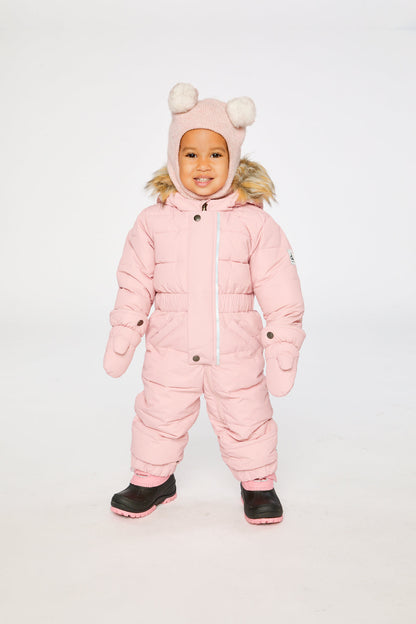 Baby Original One Piece Puffy Snowsuit With Removable Mittens And Boots Pale Dusty Pink-1