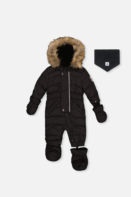 Baby Original One Piece Puffy Snowsuit With Removable Mittens And Boots Black-0