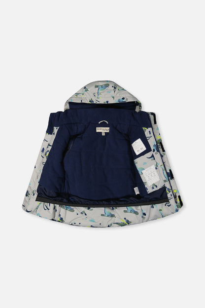 Two Piece Discover Snowsuit Grey Skiing Dinosaur Print-3