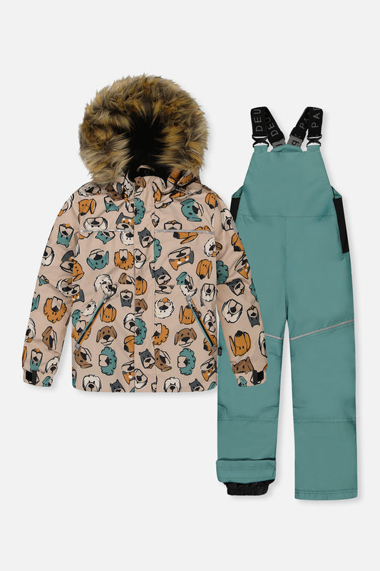 Two Piece Discover Snowsuit Beige Printed With Dogs-0